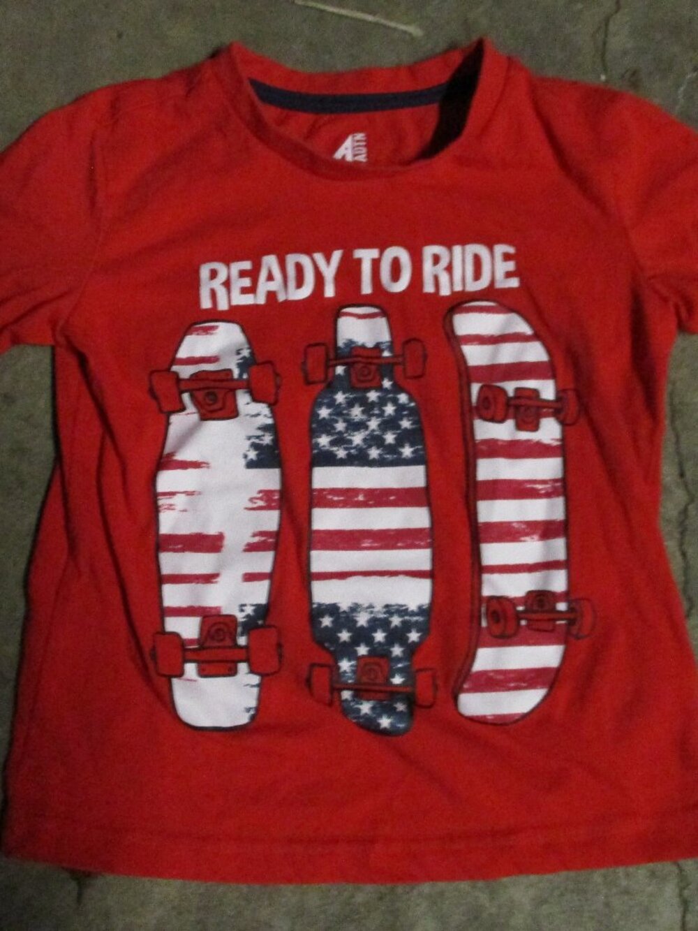 American Dream Team Network Ready to Ride Skateboard Patriotic Kids T-Shirt Sz 5